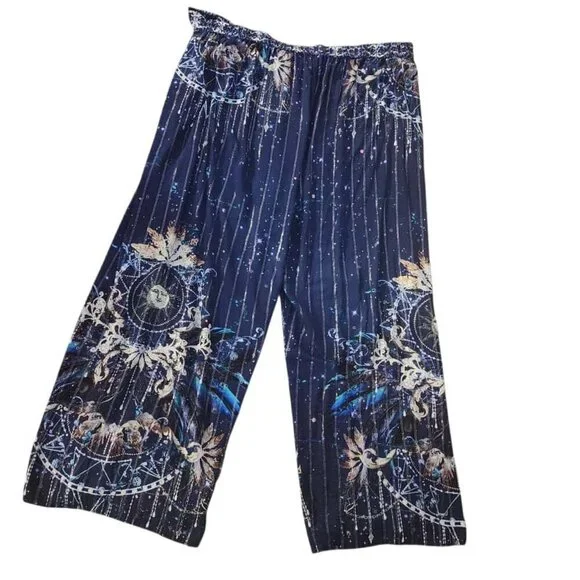 Johnny Was Supernova Wrap Pant Women's Size 2x Navy Blue Shimmer Front Tie - Picture 3 of 9